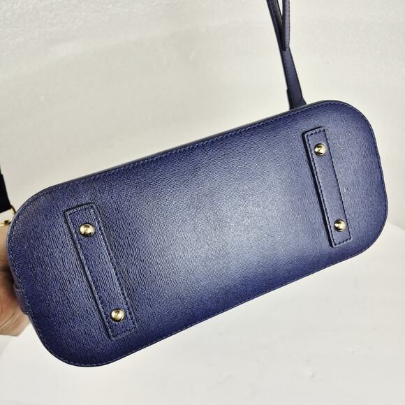 Dooney & Bourke Saffiano Leather Zip Satchel Purse Blue Gold Hardware Crossbody - Picture 4 of 16